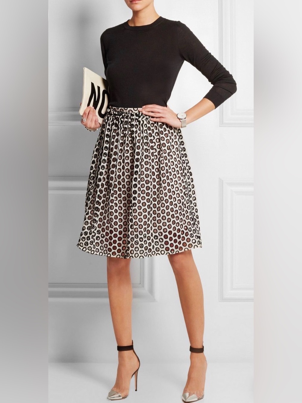 J. Crew blk & wht embr eyelet ruffle waist skrt w blush lining WM 2 luxury